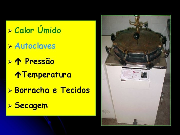 Ø Calor Úmido Ø Autoclaves Ø Pressão Temperatura Ø Borracha e Tecidos Ø Secagem