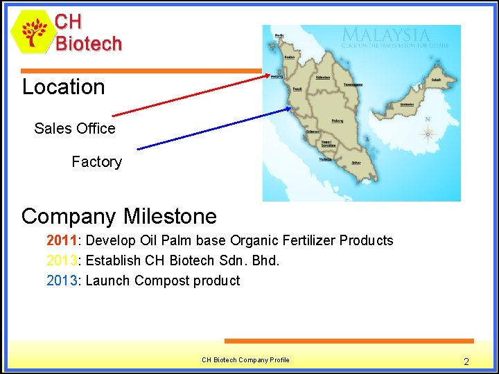 Location Sales Office Factory Company Milestone 2011: Develop Oil Palm base Organic Fertilizer Products