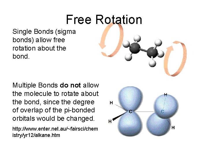 Free Rotation Single Bonds (sigma bonds) allow free rotation about the bond. Multiple Bonds