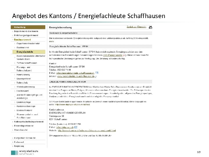 Angebot des Kantons / Energiefachleute Schaffhausen 13 