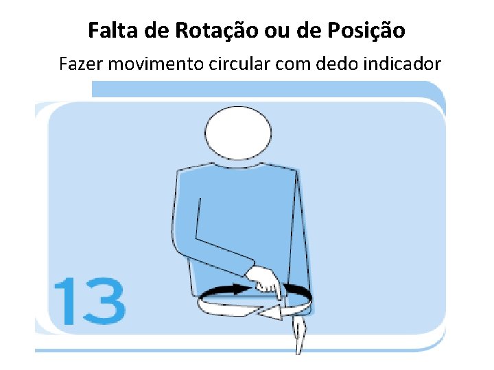 Falta de Rotação ou de Posição Fazer movimento circular com dedo indicador 