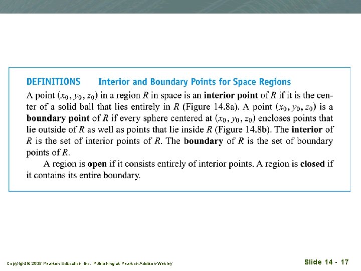 Copyright © 2005 Pearson Education, Inc. Publishing as Pearson Addison-Wesley Slide 14 - 17