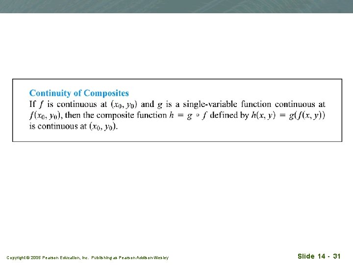 Copyright © 2005 Pearson Education, Inc. Publishing as Pearson Addison-Wesley Slide 14 - 31