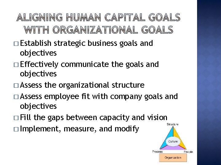 � Establish strategic business goals and objectives � Effectively communicate the goals and objectives