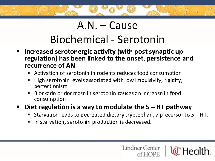 A. N. – Cause Biochemical - Serotonin § Increased serotonergic activity (with post synaptic