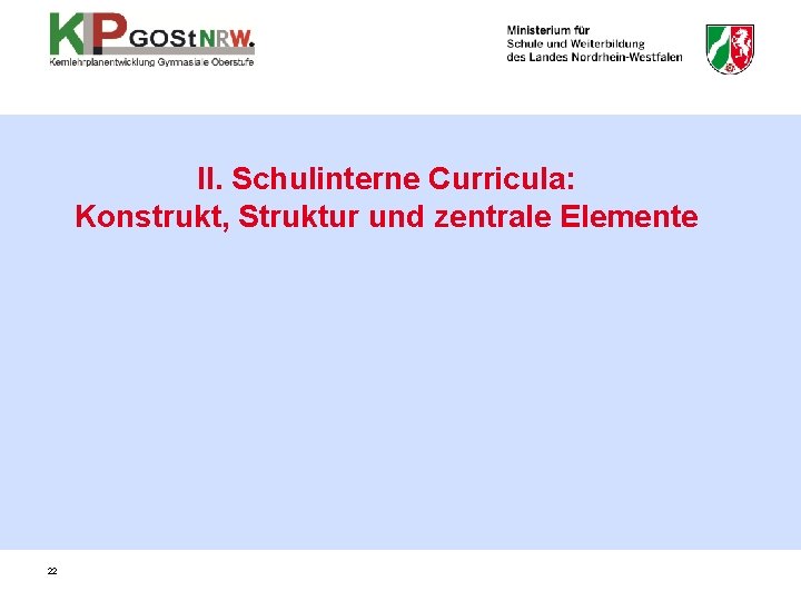 II. Schulinterne Curricula: Konstrukt, Struktur und zentrale Elemente 22 II. Schulinterne Curricula: Konstrukt, Struktur und zentrale Elemente 22