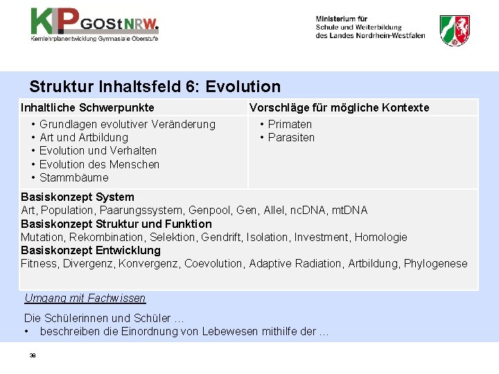 Struktur Inhaltsfeld 6: Evolution Inhaltliche Schwerpunkte • • • Grundlagen evolutiver Veränderung Art und Struktur Inhaltsfeld 6: Evolution Inhaltliche Schwerpunkte • • • Grundlagen evolutiver Veränderung Art und