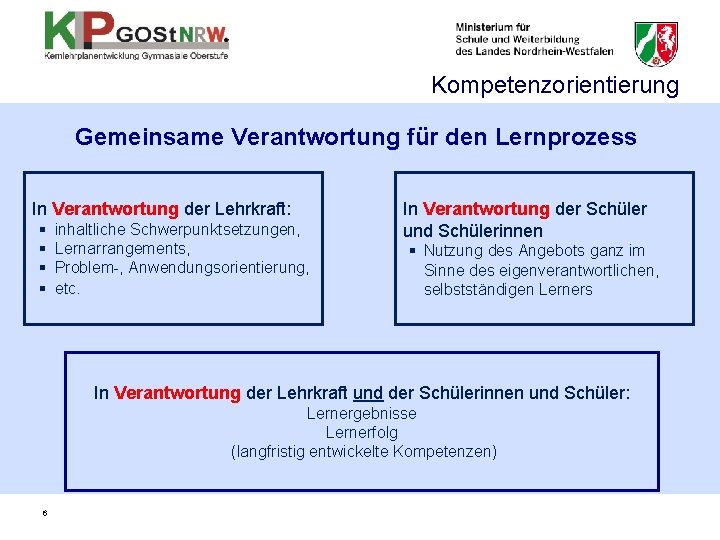 Kompetenzorientierung Gemeinsame Verantwortung für den Lernprozess In Verantwortung der Lehrkraft: § inhaltliche Schwerpunktsetzungen, § Kompetenzorientierung Gemeinsame Verantwortung für den Lernprozess In Verantwortung der Lehrkraft: § inhaltliche Schwerpunktsetzungen, §