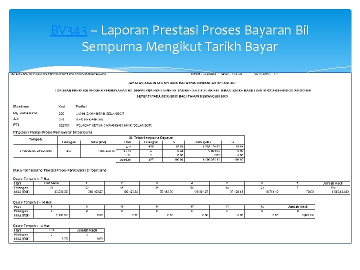 BV 343 – Laporan Prestasi Proses Bayaran Bil Sempurna Mengikut Tarikh Bayar 