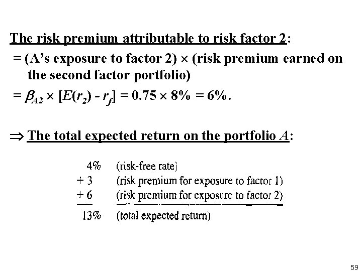 The risk premium attributable to risk factor 2: = (A’s exposure to factor 2)