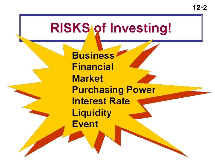 12 -2 RISKS of Investing! Business Financial Market Purchasing Power Interest Rate Liquidity Event