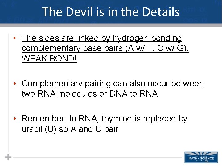 The Devil is in the Details • The sides are linked by hydrogen bonding