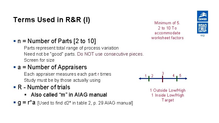 Terms Used in R&R (I) Minimum of 5. 2 to 10 To accommodate worksheet