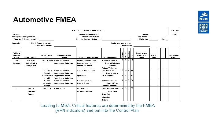 Automotive FMEA Leading to MSA. Critical features are determined by the FMEA (RPN indicators)