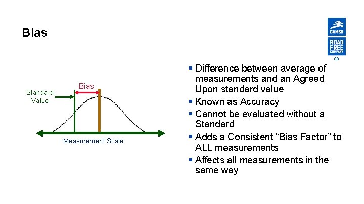 Bias 68 Standard Value Bias Measurement Scale § Difference between average of measurements and