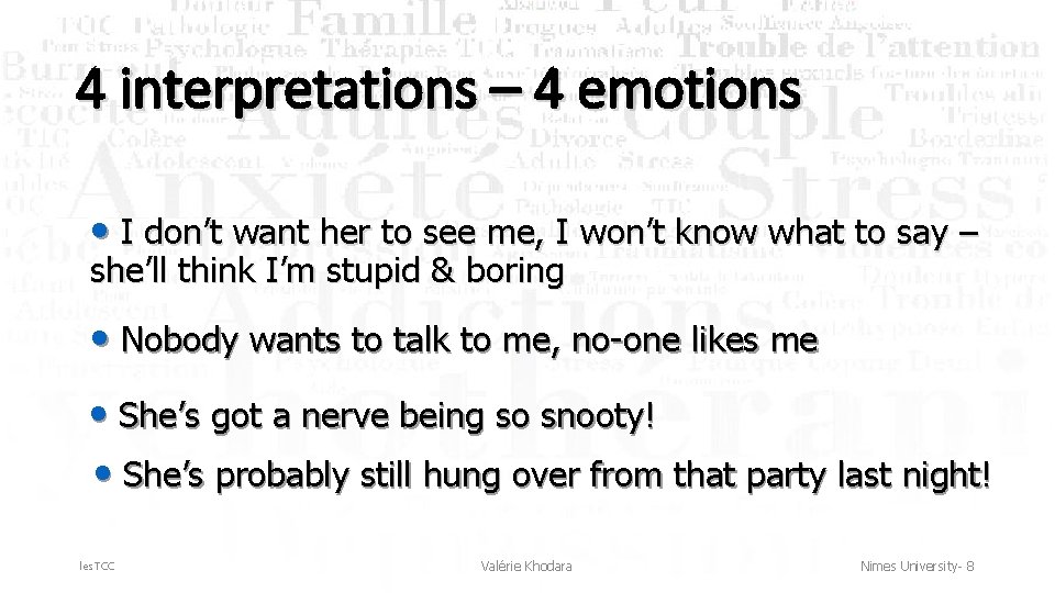 4 interpretations – 4 emotions • I don’t want her to see me, I