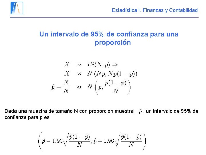 Estadística I. Finanzas y Contabilidad Un intervalo de 95% de confianza para una proporción