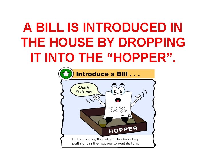 A BILL IS INTRODUCED IN THE HOUSE BY DROPPING IT INTO THE “HOPPER”. 