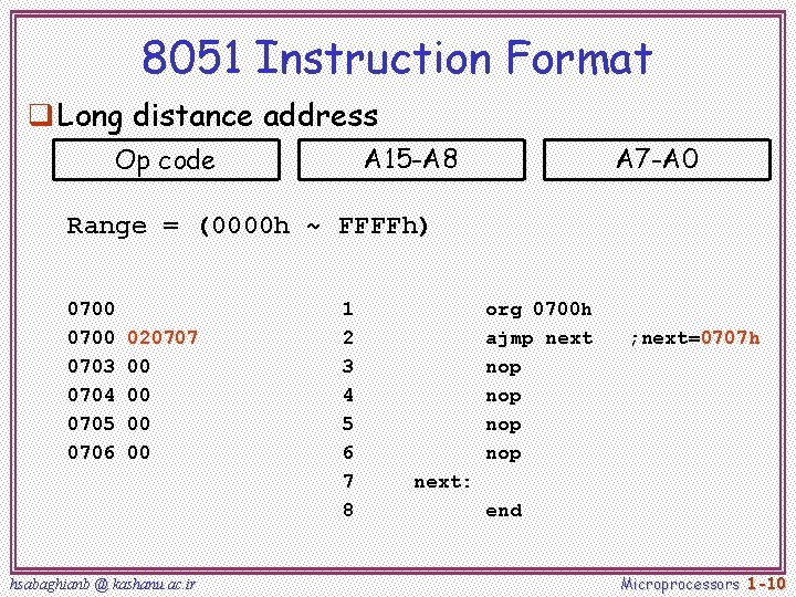8051 Instruction Format q Long distance address A 15 -A 8 Op code A 8051 Instruction Format q Long distance address A 15 -A 8 Op code A