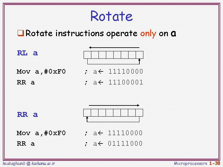 Rotate q Rotate instructions operate only on a RL a Mov a, #0 x. Rotate q Rotate instructions operate only on a RL a Mov a, #0 x.
