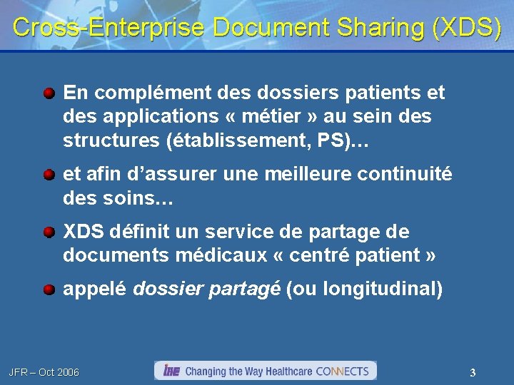 Cross-Enterprise Document Sharing (XDS) En complément des dossiers patients et des applications « métier