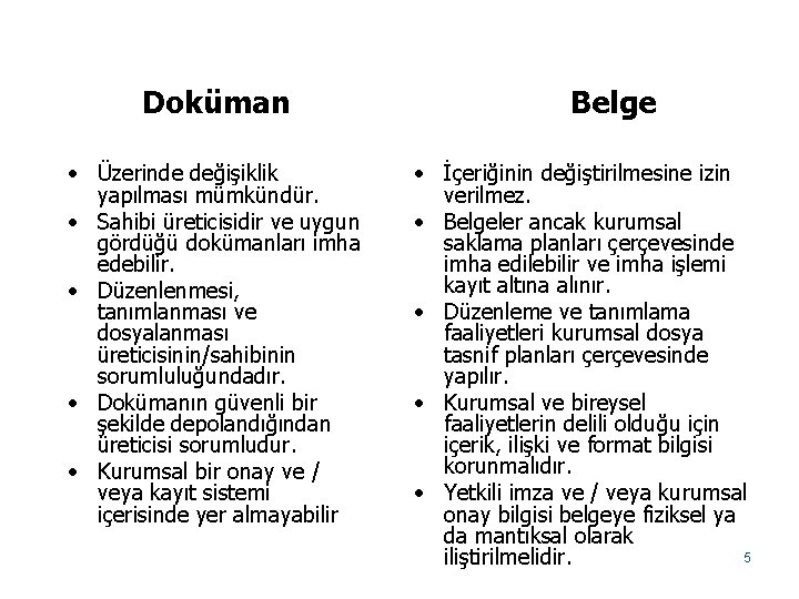 Doküman • Üzerinde değişiklik yapılması mümkündür. • Sahibi üreticisidir ve uygun gördüğü dokümanları imha