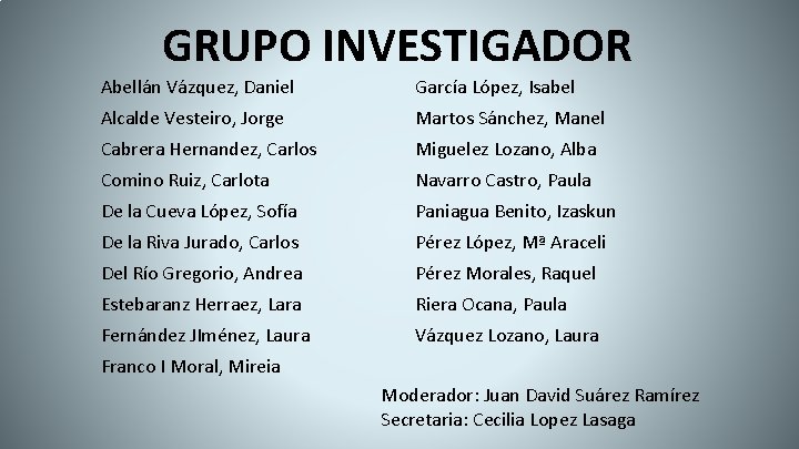 GRUPO INVESTIGADOR Abellán Vázquez, Daniel García López, Isabel Alcalde Vesteiro, Jorge Martos Sánchez, Manel