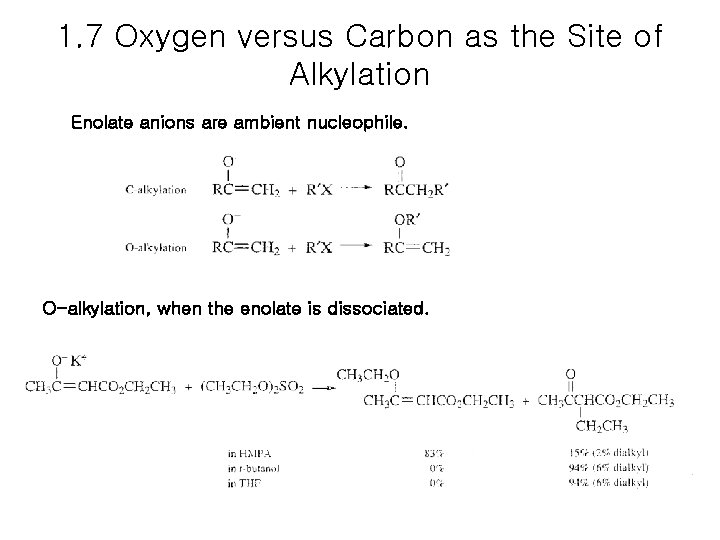 1. 7 Oxygen versus Carbon as the Site of Alkylation Enolate anions are ambient 1. 7 Oxygen versus Carbon as the Site of Alkylation Enolate anions are ambient