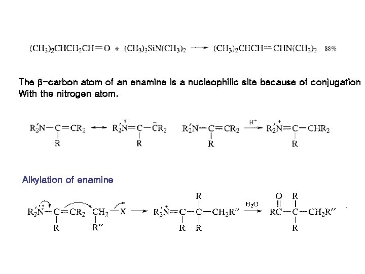 The b-carbon atom of an enamine is a nucleophilic site because of conjugation With The b-carbon atom of an enamine is a nucleophilic site because of conjugation With