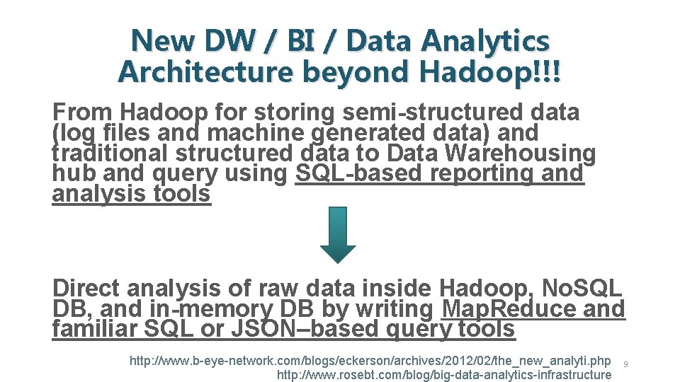 New DW / BI / Data Analytics Architecture beyond Hadoop!!! From Hadoop for storing