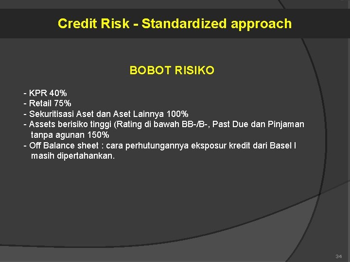 Credit Risk - Standardized approach BOBOT RISIKO - KPR 40% - Retail 75% -