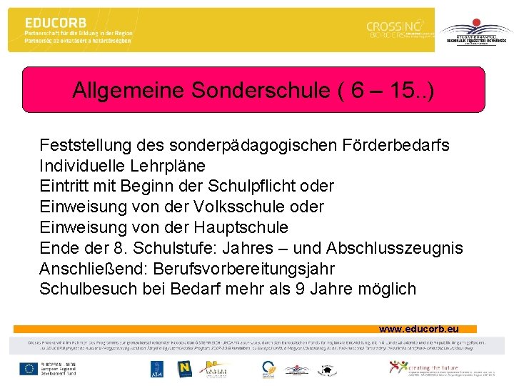 Allgemeine Sonderschule ( 6 – 15. . ) Feststellung des sonderpädagogischen Förderbedarfs Individuelle Lehrpläne