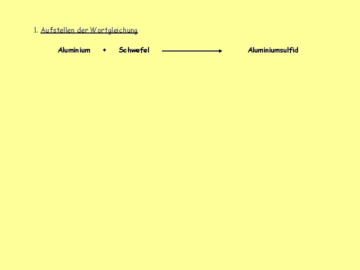 1. Aufstellen der Wortgleichung Aluminium + Schwefel Aluminiumsulfid 