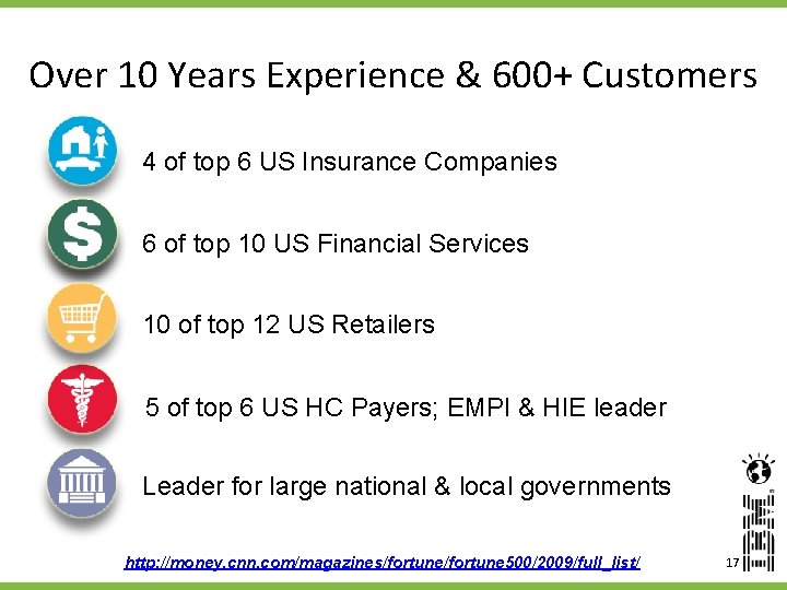 Over 10 Years Experience & 600+ Customers 4 of top 6 US Insurance Companies