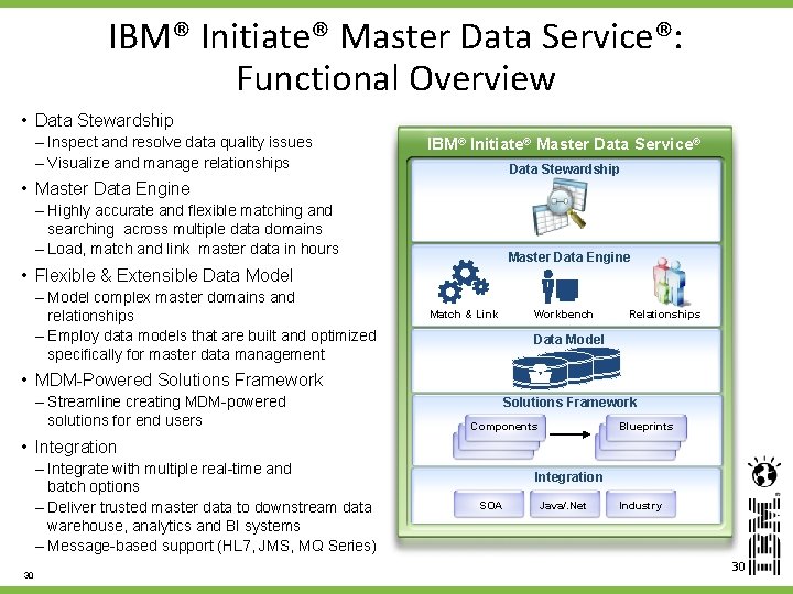 IBM® Initiate® Master Data Service®: Functional Overview • Data Stewardship – Inspect and resolve
