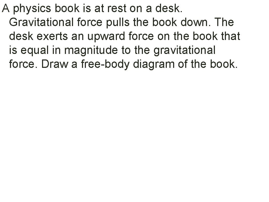 A physics book is at rest on a desk. Gravitational force pulls the book