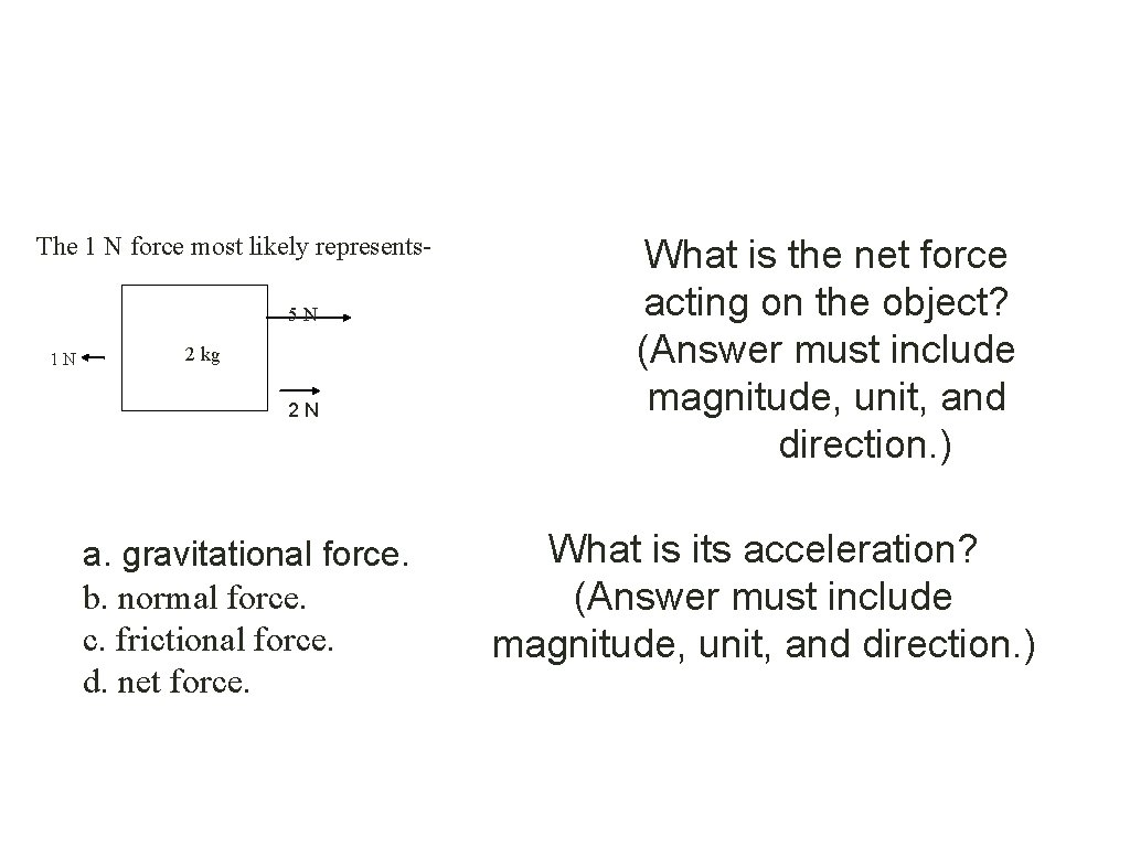The 1 N force most likely represents 5 N 1 N 2 kg 2