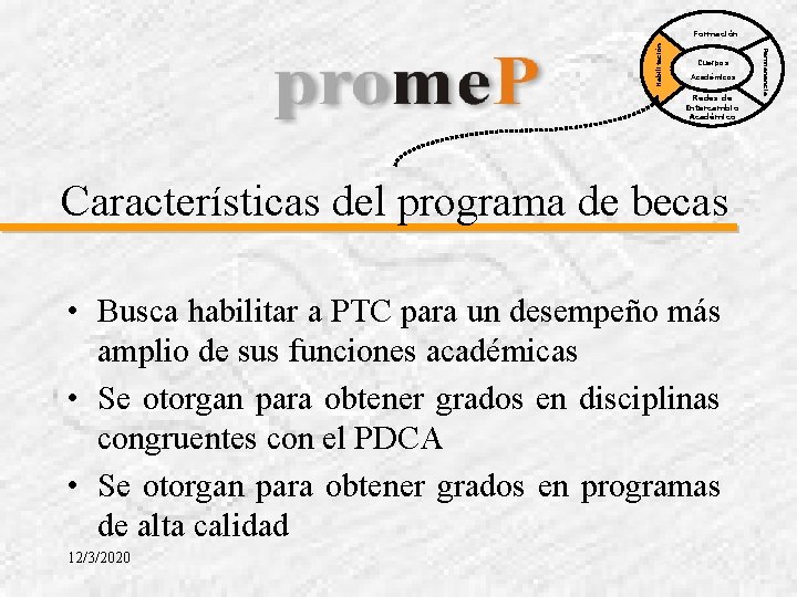 Cuerpos Académicos Redes de Intercambio Académico Características del programa de becas • Busca habilitar