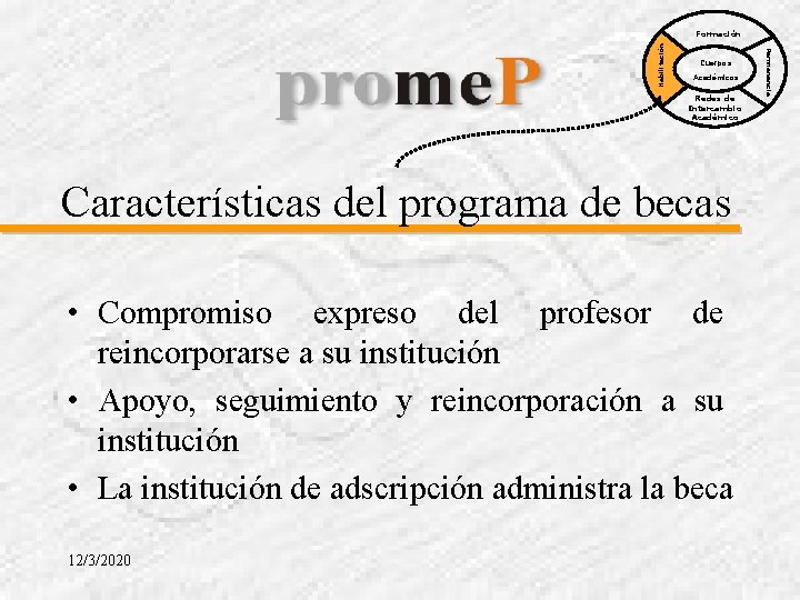 Cuerpos Académicos Redes de Intercambio Académico Características del programa de becas • Compromiso expreso