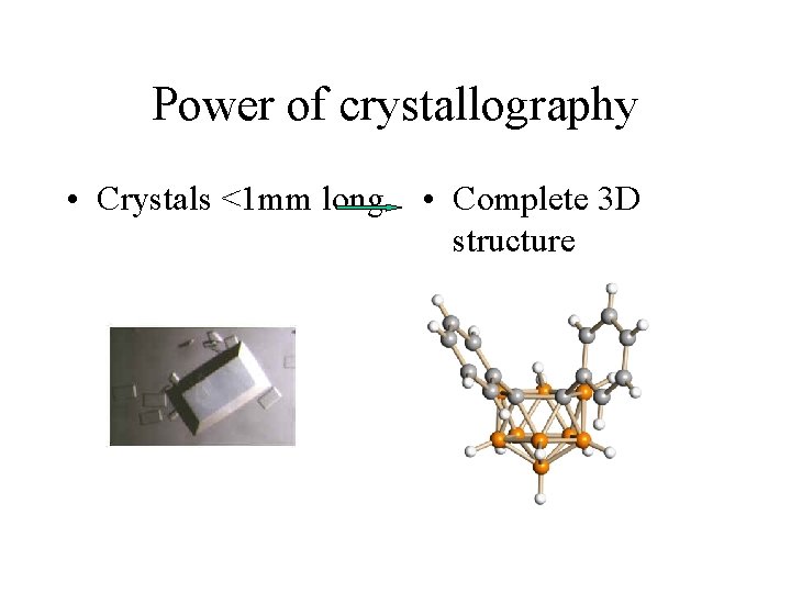 Power of crystallography • Crystals <1 mm long • Complete 3 D structure 