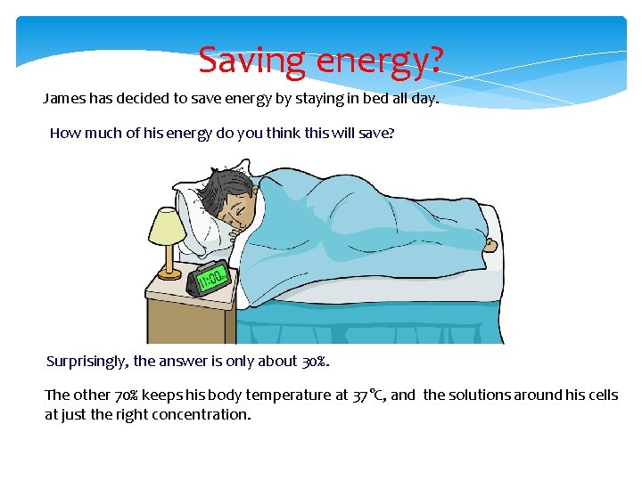 Saving energy? James has decided to save energy by staying in bed all day.