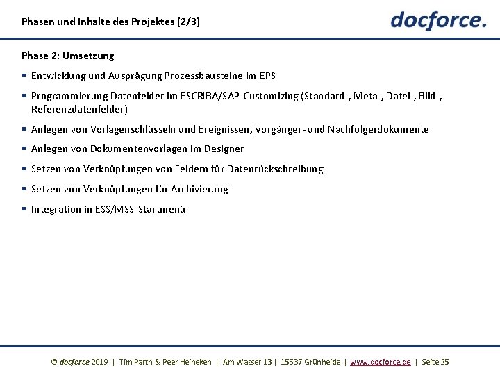 Phasen und Inhalte des Projektes (2/3) Phase 2: Umsetzung § Entwicklung und Ausprägung Prozessbausteine