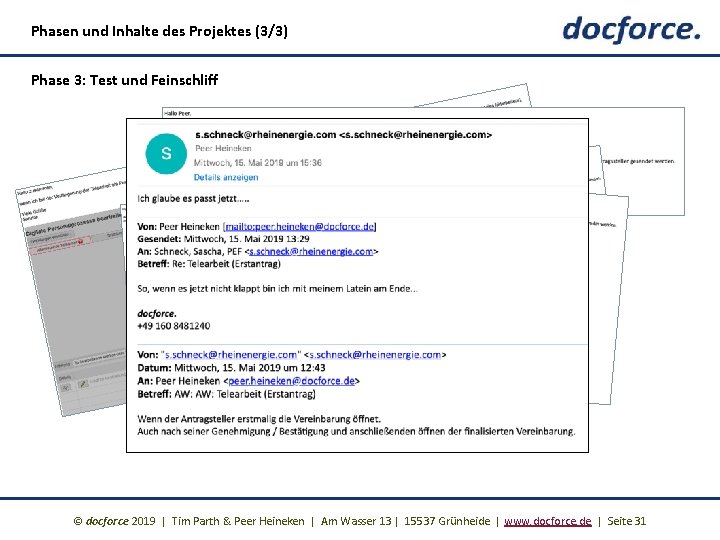  Phasen und Inhalte des Projektes (3/3) Phase 3: Test und Feinschliff © docforce