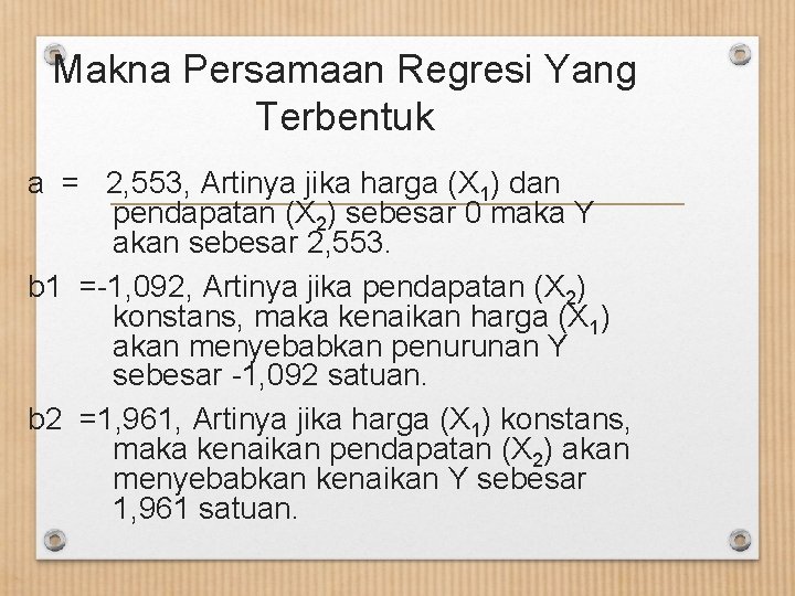 Makna Persamaan Regresi Yang Terbentuk a = 2, 553, Artinya jika harga (X 1)