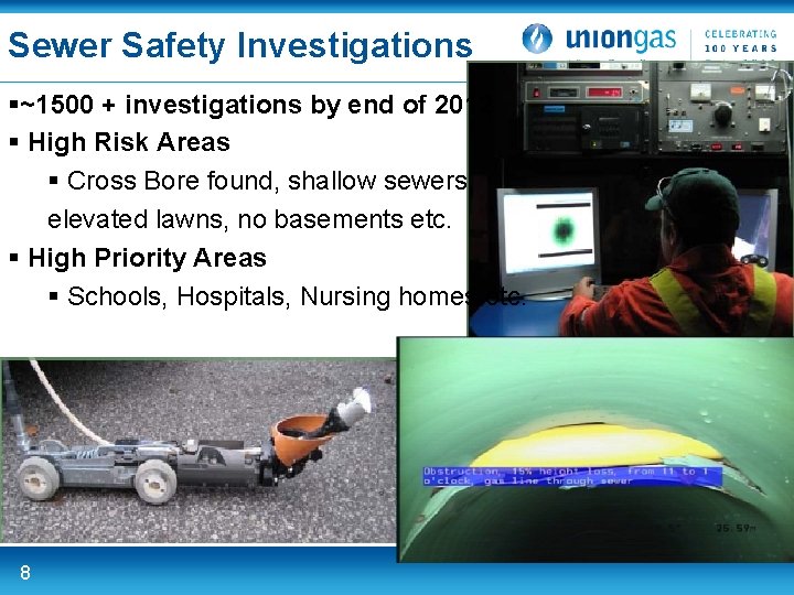 Sewer Safety Investigations §~1500 + investigations by end of 2012 § High Risk Areas