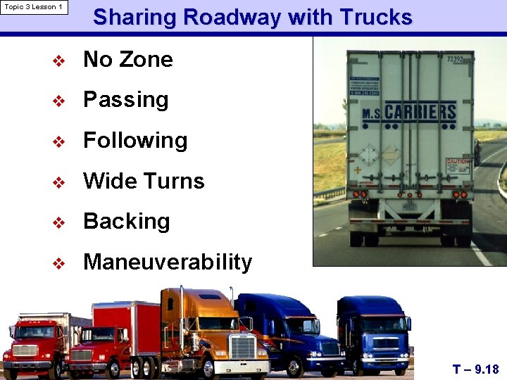 Topic 3 Lesson 1 Sharing Roadway with Trucks v No Zone v Passing v