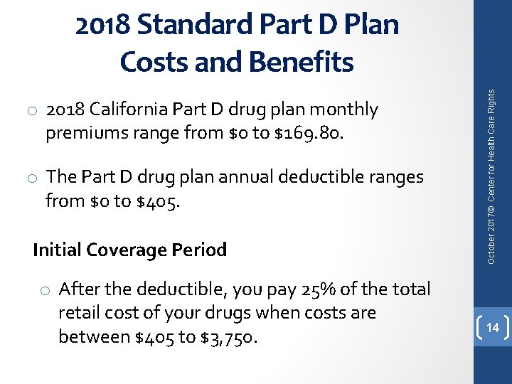 o 2018 California Part D drug plan monthly premiums range from $0 to $169.