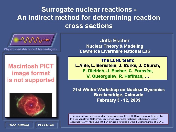 Surrogate nuclear reactions An indirect method for determining reaction cross sections Jutta Escher Nuclear