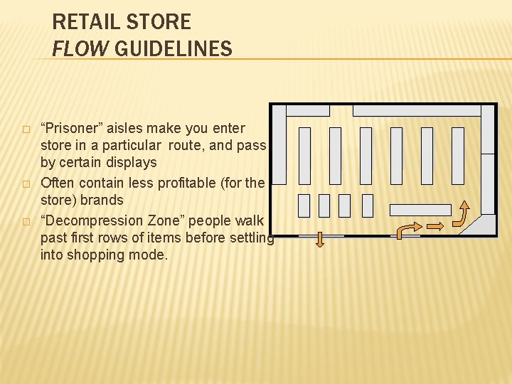 RETAIL STORE FLOW GUIDELINES � � � “Prisoner” aisles make you enter store in