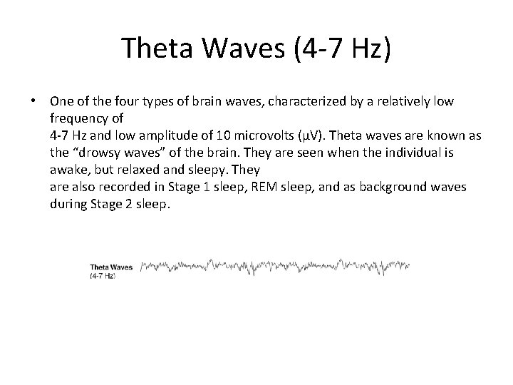 Theta Waves (4 -7 Hz) • One of the four types of brain waves,